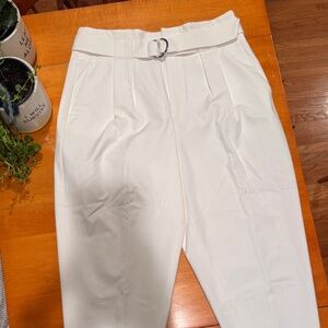 Banana Republic Ivory Belted Cropped Straight Pants 14S